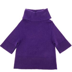 Theory Beata 100% Cashmere Sweater Size Small Purple Cowlneck 3/4 Sleeve Chunky